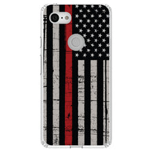 DistinctInk® Clear Shockproof Hybrid Case for Apple iPhone / Samsung Galaxy / Google Pixel - Weathered Thin Red Line US Flag