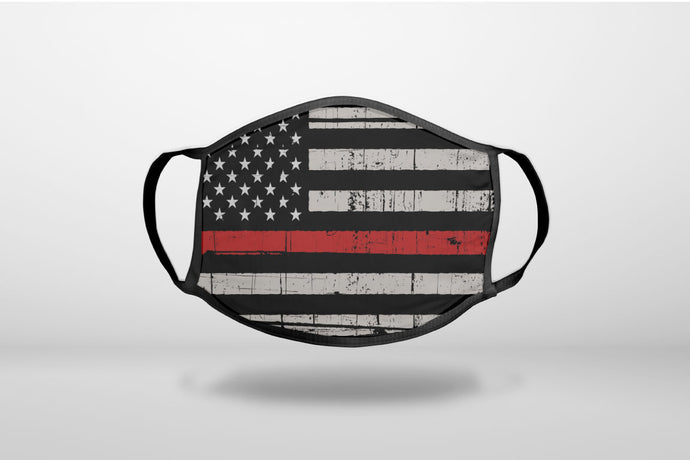 Weathered Thin Red Line US Flag - 3-Ply Reusable Soft Face Mask Covering, Unisex, Cotton Inner Layer
