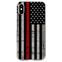 DistinctInk® Clear Shockproof Hybrid Case for Apple iPhone / Samsung Galaxy / Google Pixel - Weathered Thin Red Line US Flag