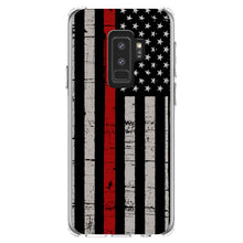 DistinctInk® Clear Shockproof Hybrid Case for Apple iPhone / Samsung Galaxy / Google Pixel - Weathered Thin Red Line US Flag