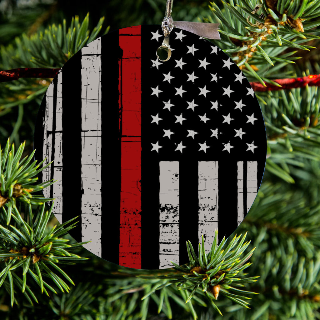 Weathered Thin Red Line US Flag Ceramic Ornament, view 2