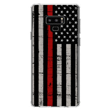 DistinctInk® Clear Shockproof Hybrid Case for Apple iPhone / Samsung Galaxy / Google Pixel - Weathered Thin Red Line US Flag