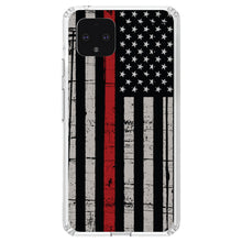 DistinctInk® Clear Shockproof Hybrid Case for Apple iPhone / Samsung Galaxy / Google Pixel - Weathered Thin Red Line US Flag