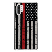 DistinctInk® Clear Shockproof Hybrid Case for Apple iPhone / Samsung Galaxy / Google Pixel - Weathered Thin Red Line US Flag