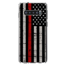 DistinctInk® Clear Shockproof Hybrid Case for Apple iPhone / Samsung Galaxy / Google Pixel - Weathered Thin Red Line US Flag