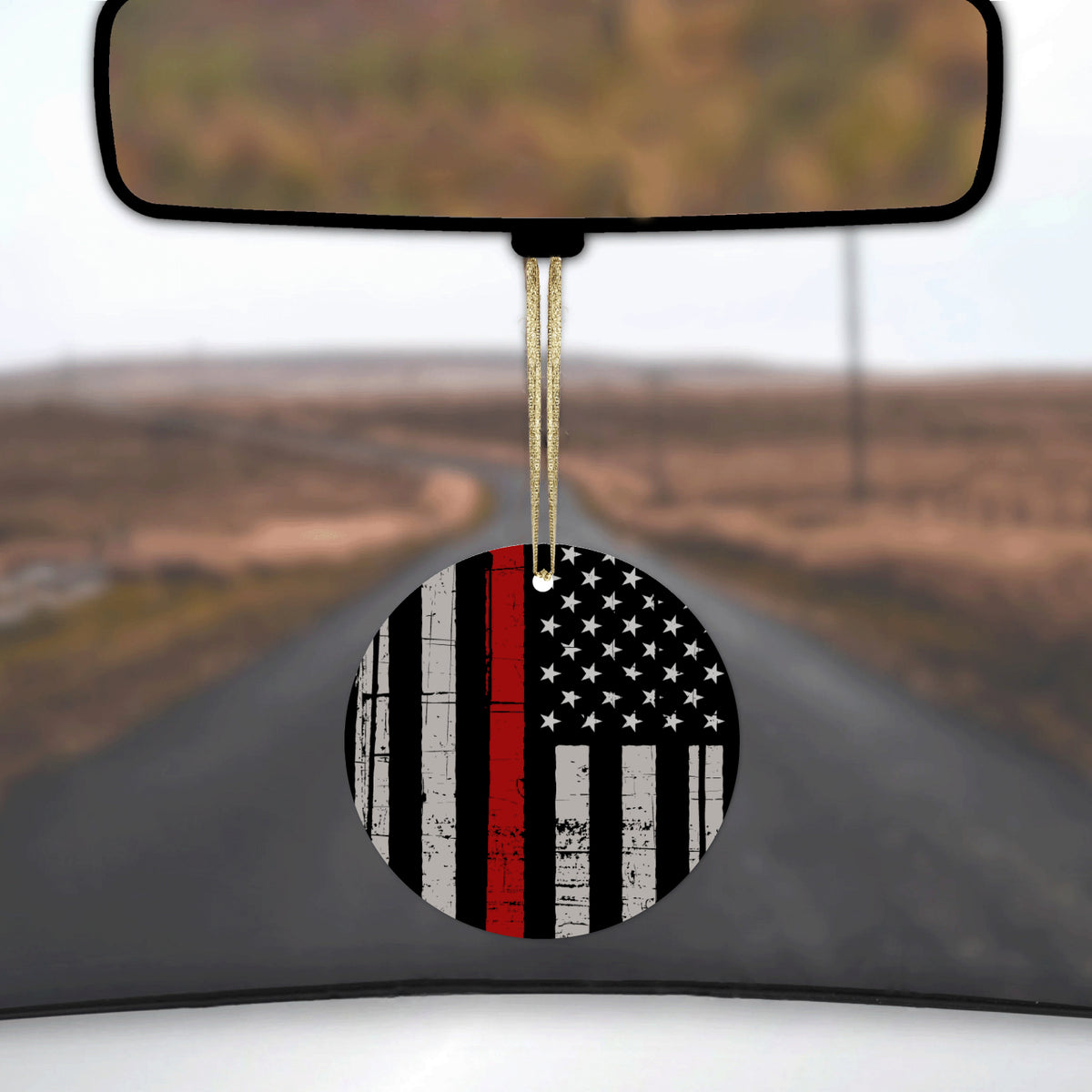 Weathered Thin Red Line US Flag Ceramic Ornament, view 3
