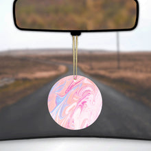 DistinctInk® Hanging Ceramic Christmas Tree Ornament with Gold String - Great Gift / Present - 2 3/4 inch Diameter - Pink Blue White Marble Image Print