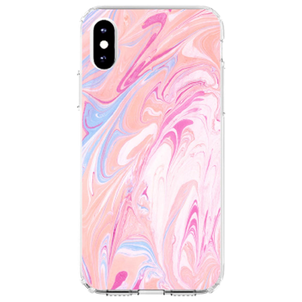 Pink Blue White Marble Image Print Clear Shockproof iPhone Case, view 2
