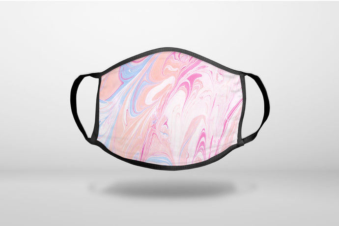 Pink Blue White Marble Image Print - 3-Ply Reusable Soft Face Mask Covering, Unisex, Cotton Inner Layer