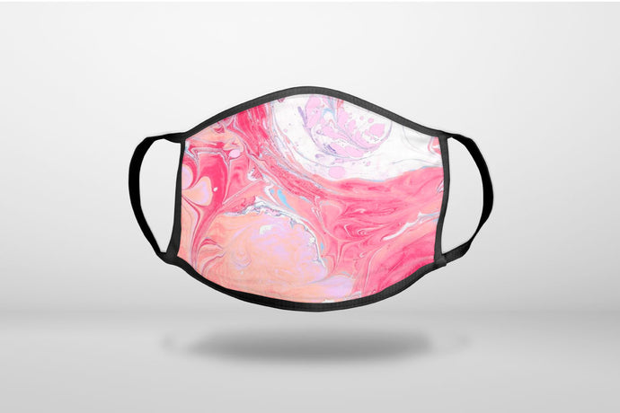 Hot Pink Blue White Marble Image Print - 3-Ply Reusable Soft Face Mask Covering, Unisex, Cotton Inner Layer