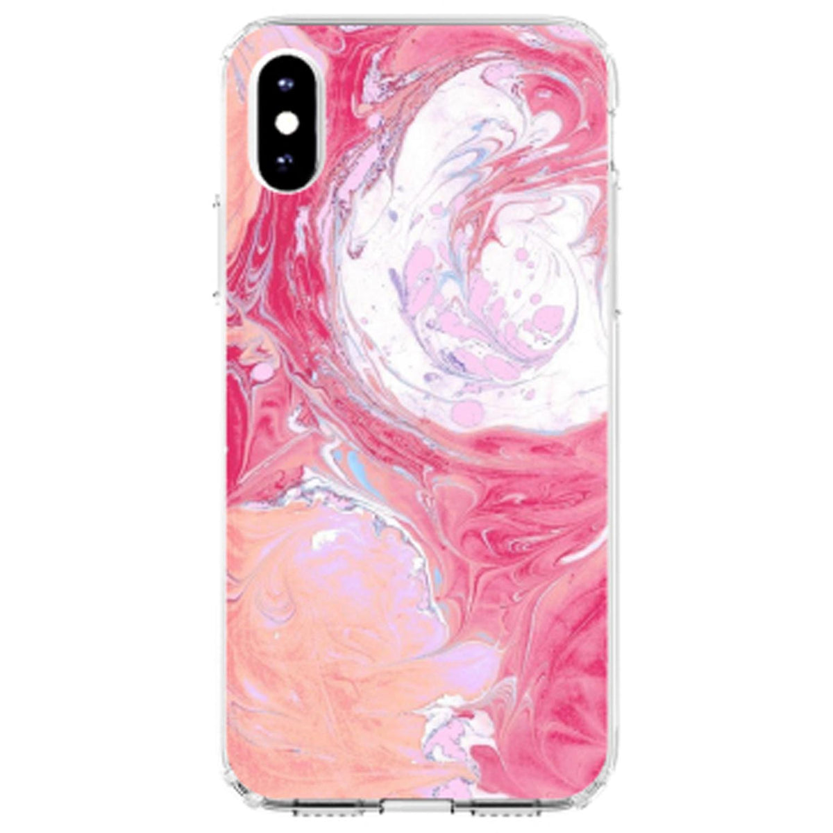 Hot Pink Blue White Marble Image Print Clear Shockproof iPhone Case, view 4