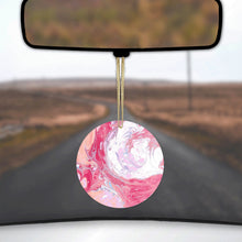 DistinctInk® Hanging Ceramic Christmas Tree Ornament with Gold String - Great Gift / Present - 2 3/4 inch Diameter - Hot Pink Blue White Marble Image Print