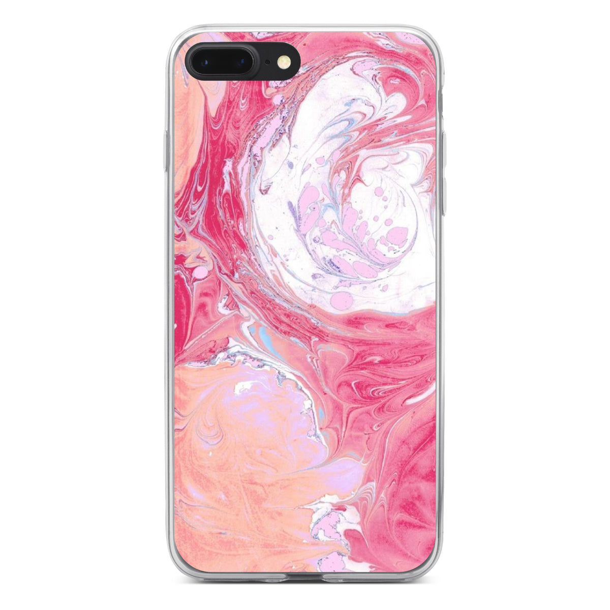 Hot Pink Blue White Marble Image Print Clear Shockproof iPhone Case, view 6