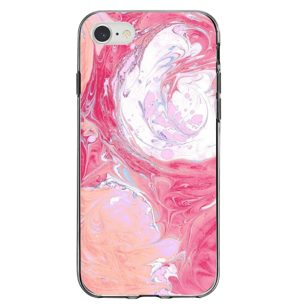 Hot Pink Blue White Marble Image Print Clear Shockproof iPhone Case, view 5