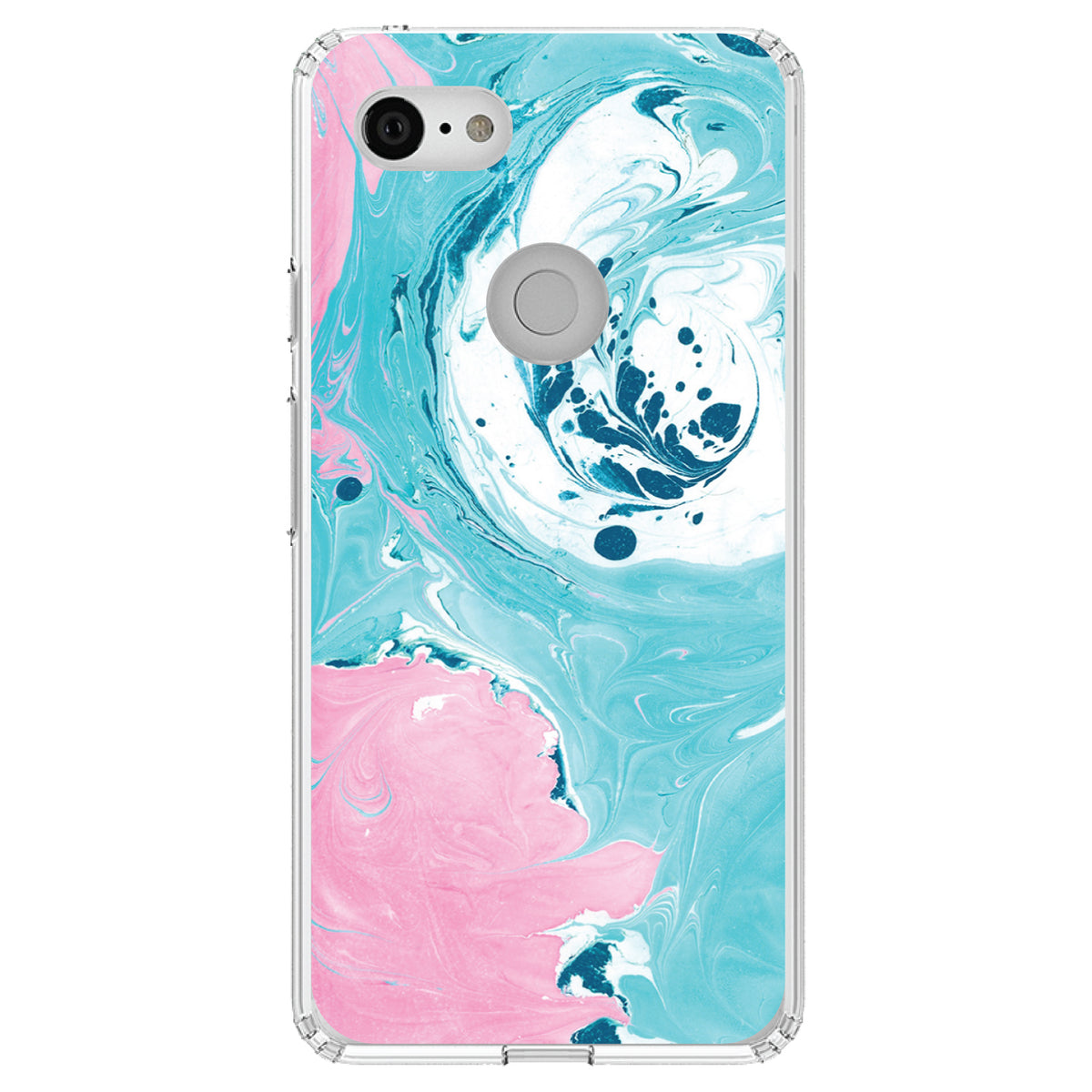 Blue Pink White Marble Image Print Clear Shockproof iPhone Case, view 21