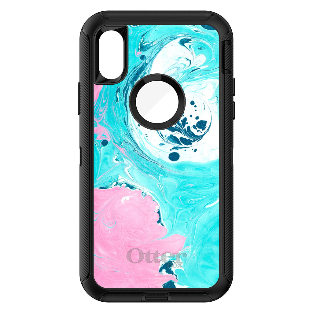 Blue Pink White Marble OtterBox Defender Case for iPhone & Galaxy, view 3