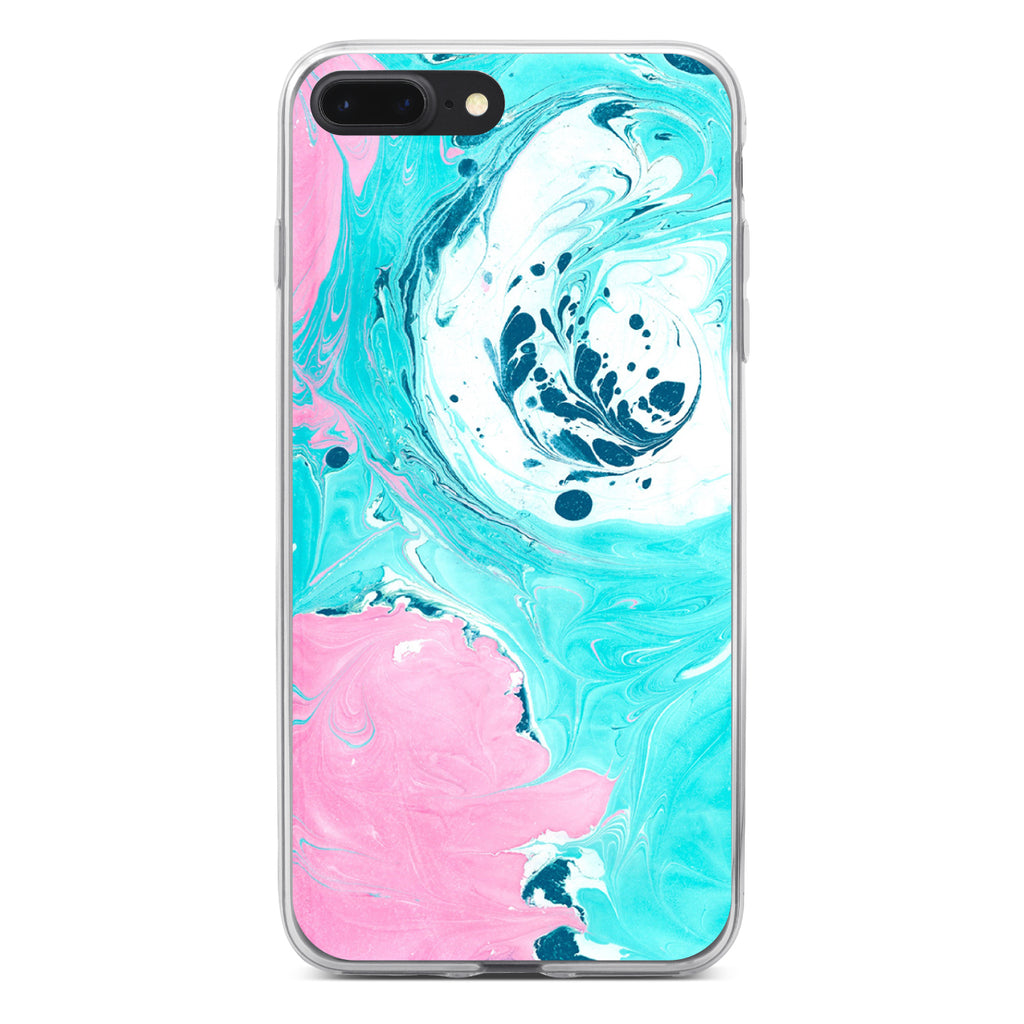 Blue Pink White Marble Image Print Clear Shockproof iPhone Case, view 6
