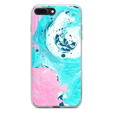 DistinctInk® Clear Shockproof Hybrid Case for Apple iPhone / Samsung Galaxy / Google Pixel - Blue Pink White Marble  Image Print