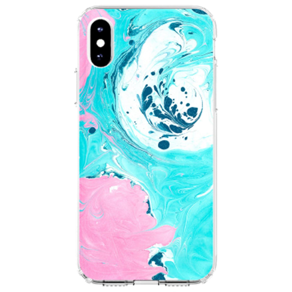 Blue Pink White Marble Image Print Clear Shockproof iPhone Case, view 3