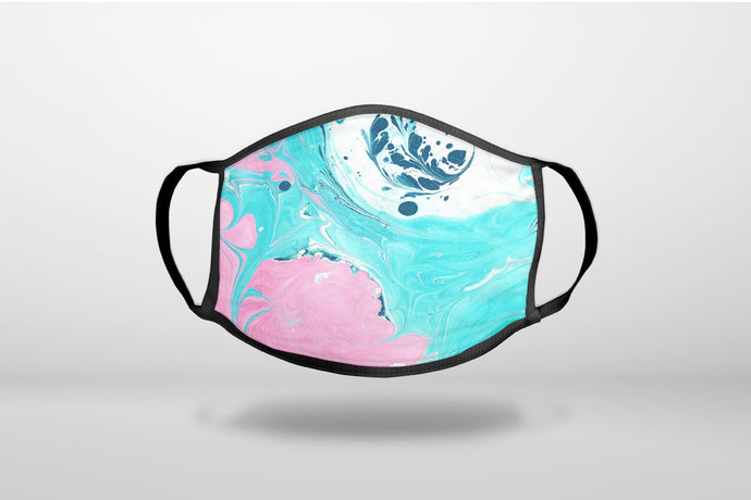 Blue Pink White Marble  Image Print - 3-Ply Reusable Soft Face Mask Covering, Unisex, Cotton Inner Layer