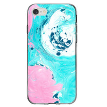 DistinctInk® Clear Shockproof Hybrid Case for Apple iPhone / Samsung Galaxy / Google Pixel - Blue Pink White Marble  Image Print