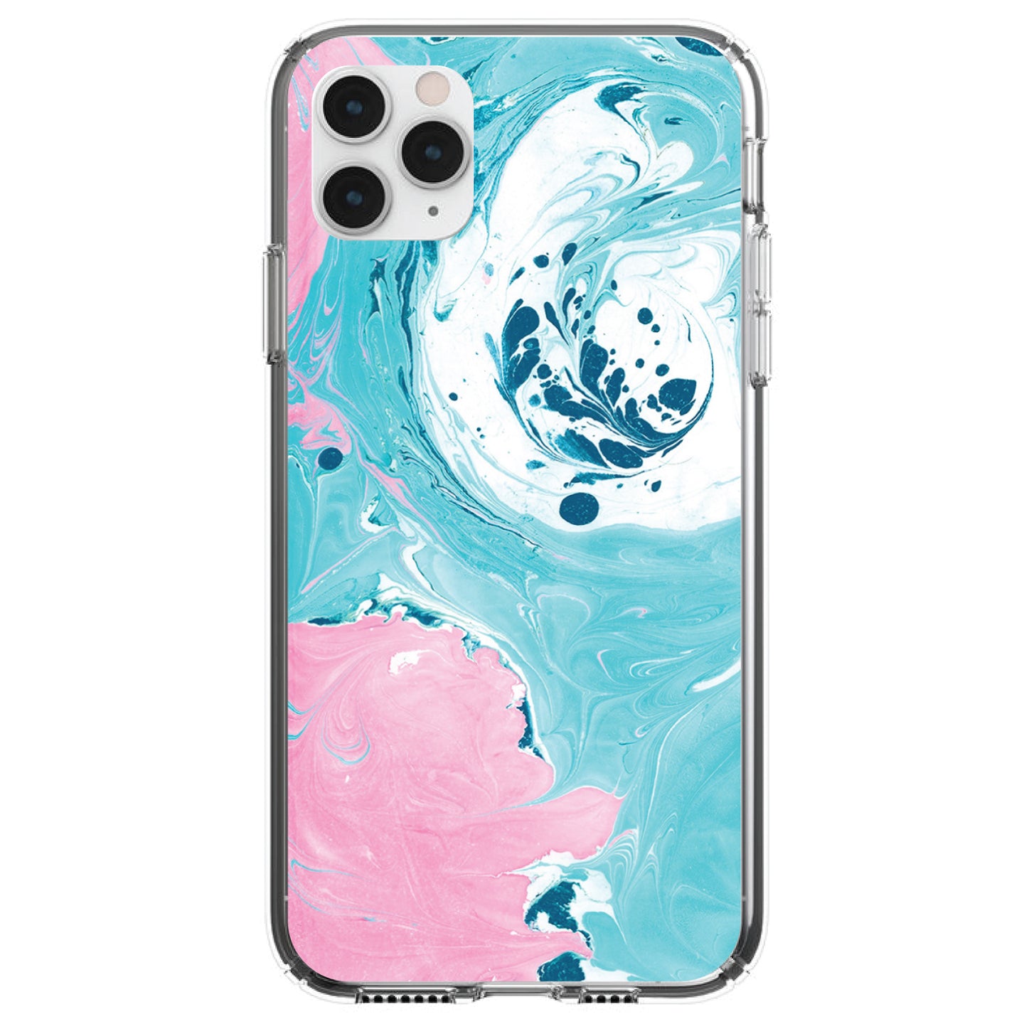 DistinctInk® Clear Shockproof Hybrid Case for Apple iPhone / Samsung Galaxy / Google Pixel - Blue Pink White Marble  Image Print