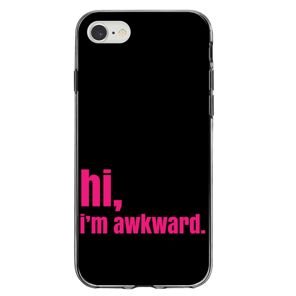 Black Hot Pink hi, I'm awkward Clear Shockproof iPhone Case, view 5