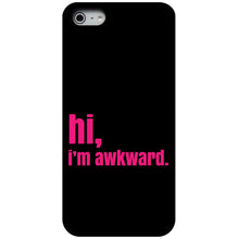 DistinctInk® Hard Plastic Snap-On Case for Apple iPhone or Samsung Galaxy - Black Hot Pink "hi, Im awkward."