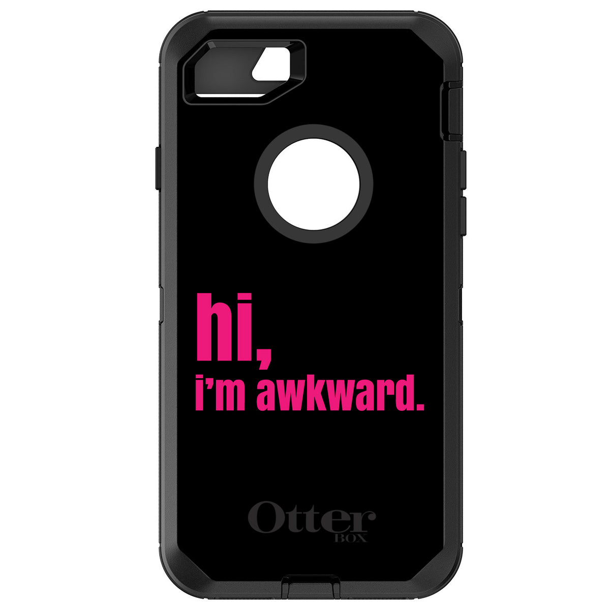 Black Hot Pink hi, I'm awkward OtterBox Defender Case for iPhone & Galaxy