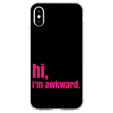 DistinctInk® Clear Shockproof Hybrid Case for Apple iPhone / Samsung Galaxy / Google Pixel - Black Hot Pink "hi, I'm awkward."