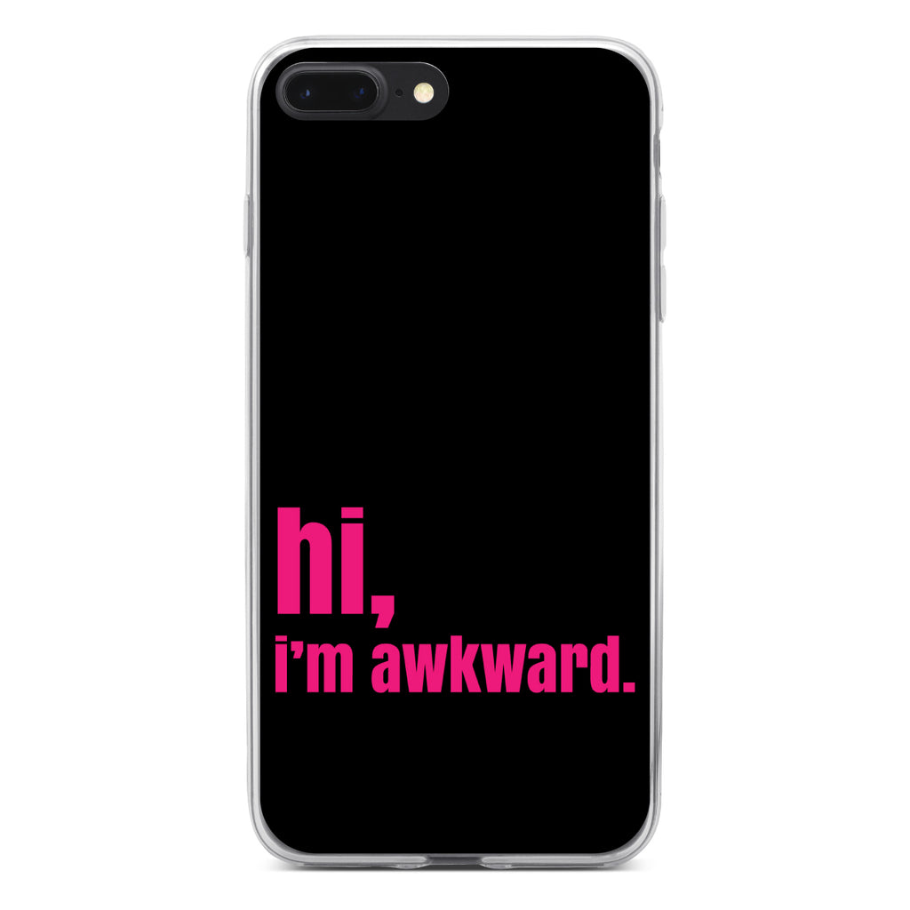 Black Hot Pink hi, I'm awkward Clear Shockproof iPhone Case, view 6