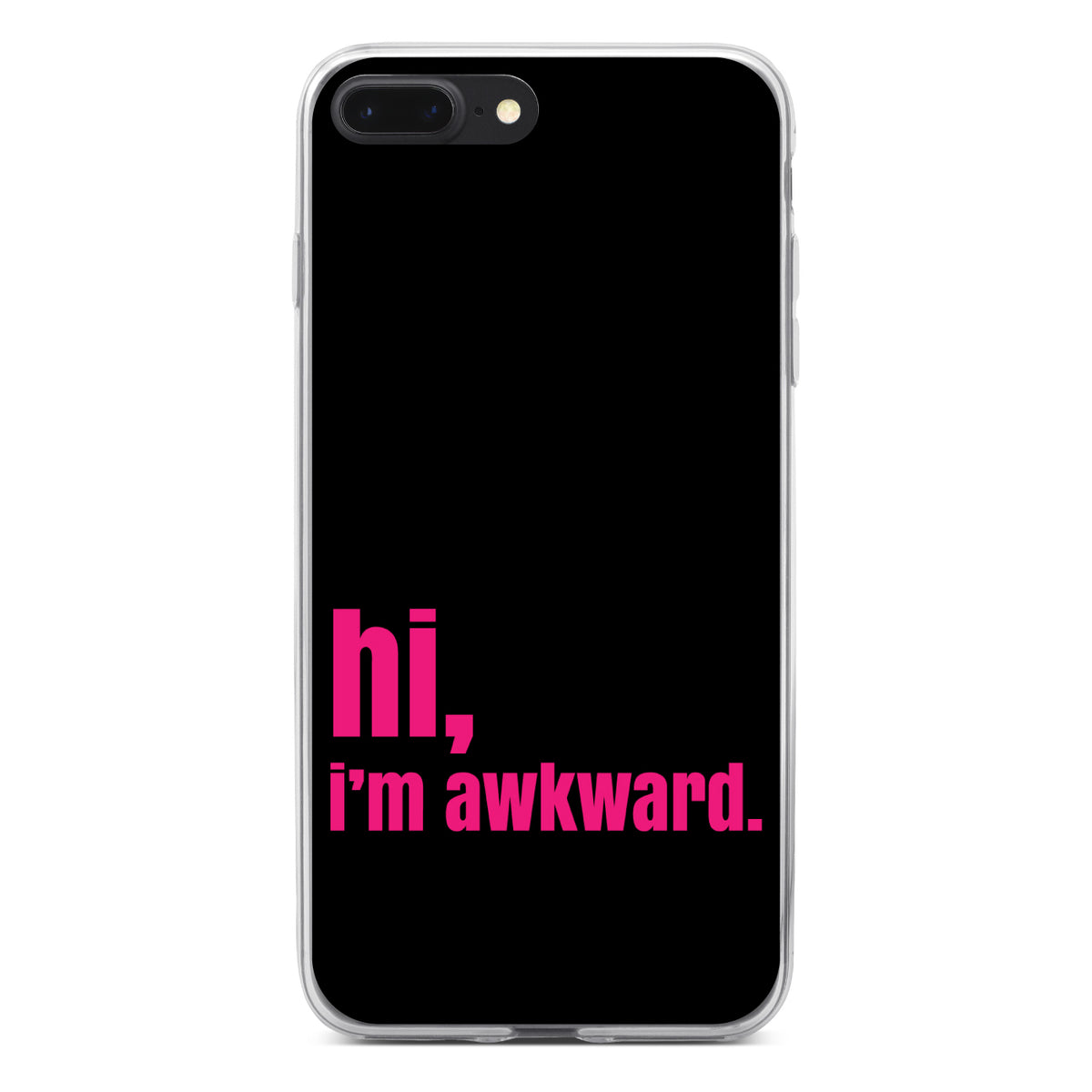 Black Hot Pink hi, I'm awkward Clear Shockproof iPhone Case, view 6