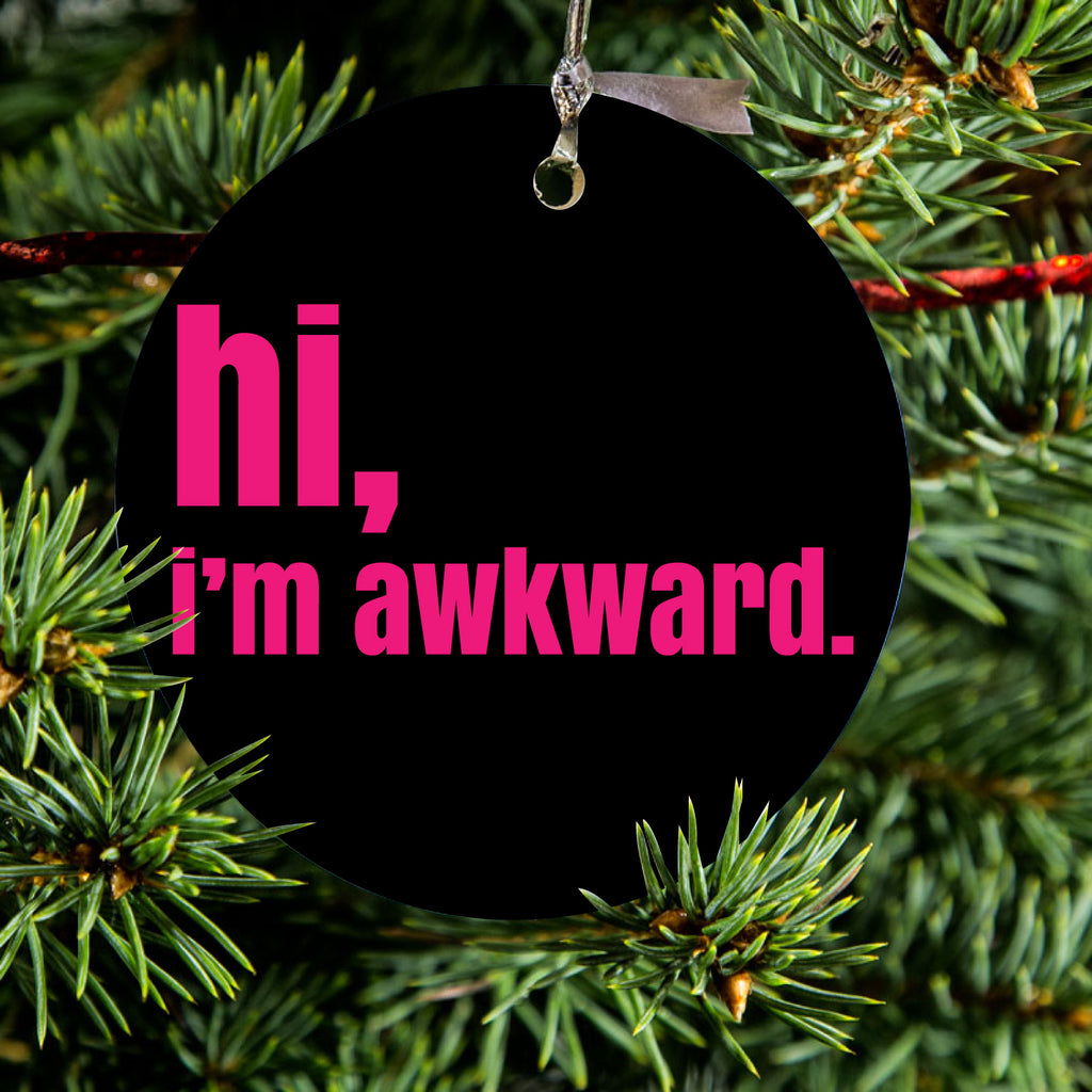 Black Hot Pink "hi, I'm awkward." Ceramic Ornament, view 2