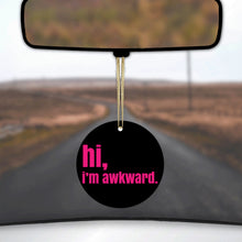 DistinctInk® Hanging Ceramic Christmas Tree Ornament with Gold String - Great Gift / Present - 2 3/4 inch Diameter - Black Hot Pink "hi, I'm awkward."