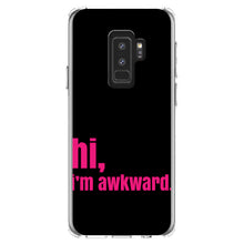 DistinctInk® Clear Shockproof Hybrid Case for Apple iPhone / Samsung Galaxy / Google Pixel - Black Hot Pink "hi, I'm awkward."