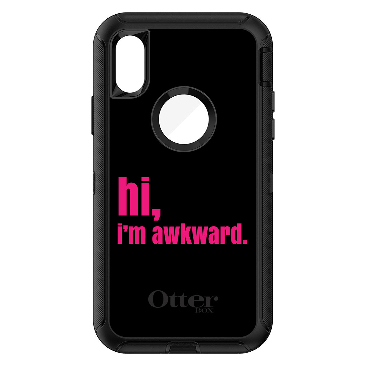 Black Hot Pink hi, I'm awkward OtterBox Defender Case for iPhone & Galaxy, view 3
