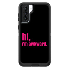 DistinctInk™ OtterBox Defender Series Case for Apple iPhone / Samsung Galaxy / Google Pixel - Black Hot Pink "hi, Im awkward."