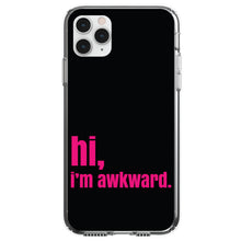 DistinctInk® Clear Shockproof Hybrid Case for Apple iPhone / Samsung Galaxy / Google Pixel - Black Hot Pink "hi, I'm awkward."