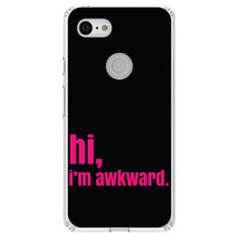 DistinctInk® Clear Shockproof Hybrid Case for Apple iPhone / Samsung Galaxy / Google Pixel - Black Hot Pink "hi, I'm awkward."