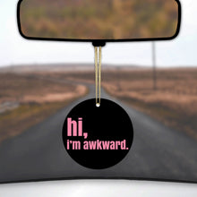 DistinctInk® Hanging Ceramic Christmas Tree Ornament with Gold String - Great Gift / Present - 2 3/4 inch Diameter - Black Pink "hi, I'm awkward."