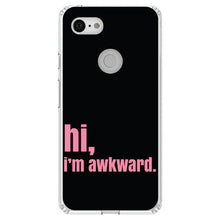 DistinctInk® Clear Shockproof Hybrid Case for Apple iPhone / Samsung Galaxy / Google Pixel - Black Pink "hi, I'm awkward."