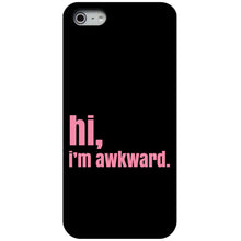 DistinctInk® Hard Plastic Snap-On Case for Apple iPhone or Samsung Galaxy - Black Pink "hi, Im awkward."