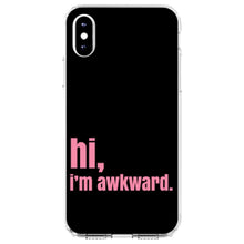 DistinctInk® Clear Shockproof Hybrid Case for Apple iPhone / Samsung Galaxy / Google Pixel - Black Pink "hi, I'm awkward."