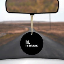 DistinctInk® Hanging Ceramic Christmas Tree Ornament with Gold String - Great Gift / Present - 2 3/4 inch Diameter - Black White "hi, I'm awkward."