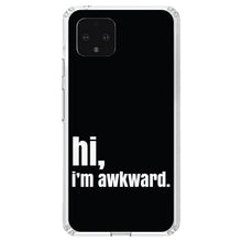 DistinctInk® Clear Shockproof Hybrid Case for Apple iPhone / Samsung Galaxy / Google Pixel - Black White "hi, I'm awkward."