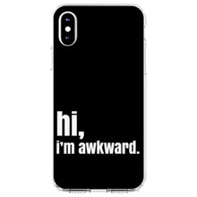 DistinctInk® Clear Shockproof Hybrid Case for Apple iPhone / Samsung Galaxy / Google Pixel - Black White "hi, I'm awkward."