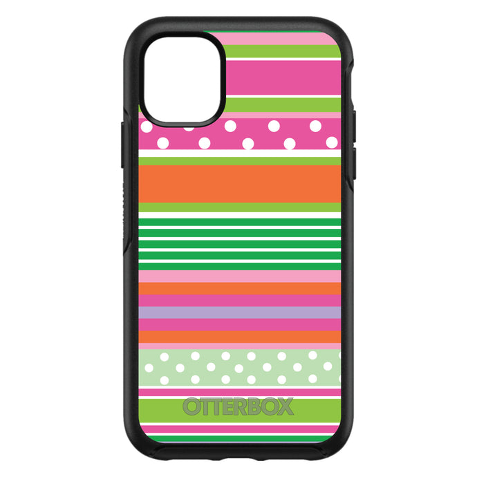 DistinctInk™ OtterBox Symmetry Series Case for Apple iPhone / Samsung Galaxy / Google Pixel - Green Pink White Stripes Polka Dots