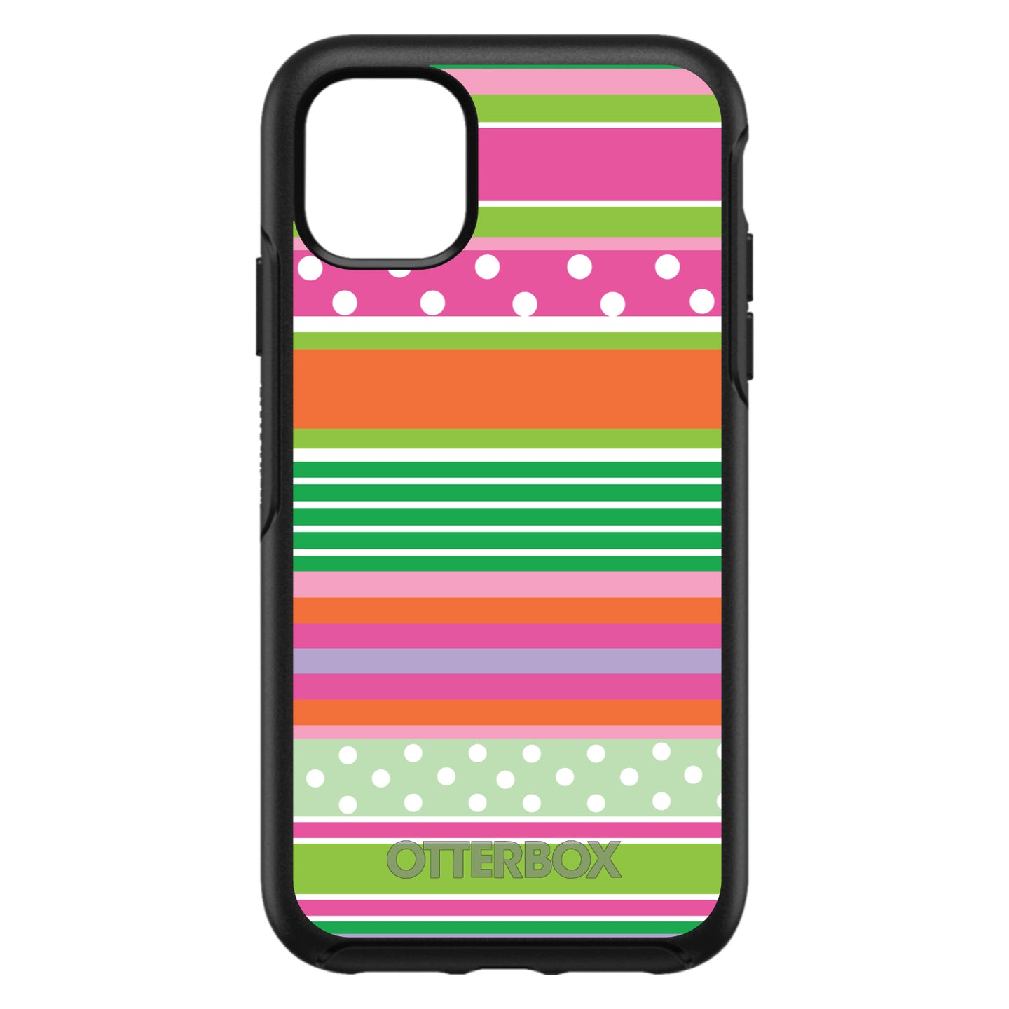 DistinctInk™ OtterBox Symmetry Series Case for Apple iPhone / Samsung Galaxy / Google Pixel - Green Pink White Stripes Polka Dots