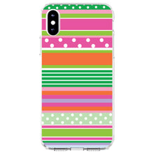 DistinctInk® Clear Shockproof Hybrid Case for Apple iPhone / Samsung Galaxy / Google Pixel - Green Pink White Stripes Polka Dots