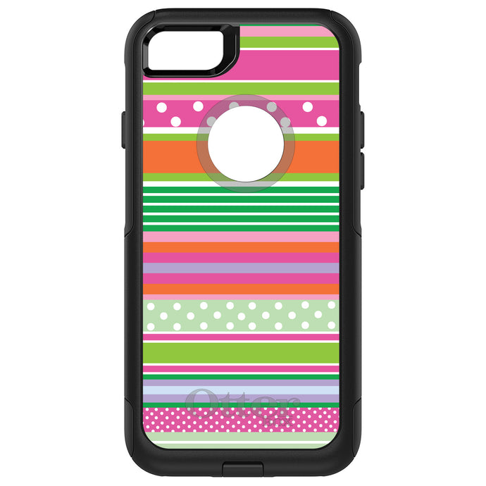 DistinctInk OtterBox Commuter Series Case for Apple iPhone or Samsung Galaxy - Green Pink White Stripes Polka Dots